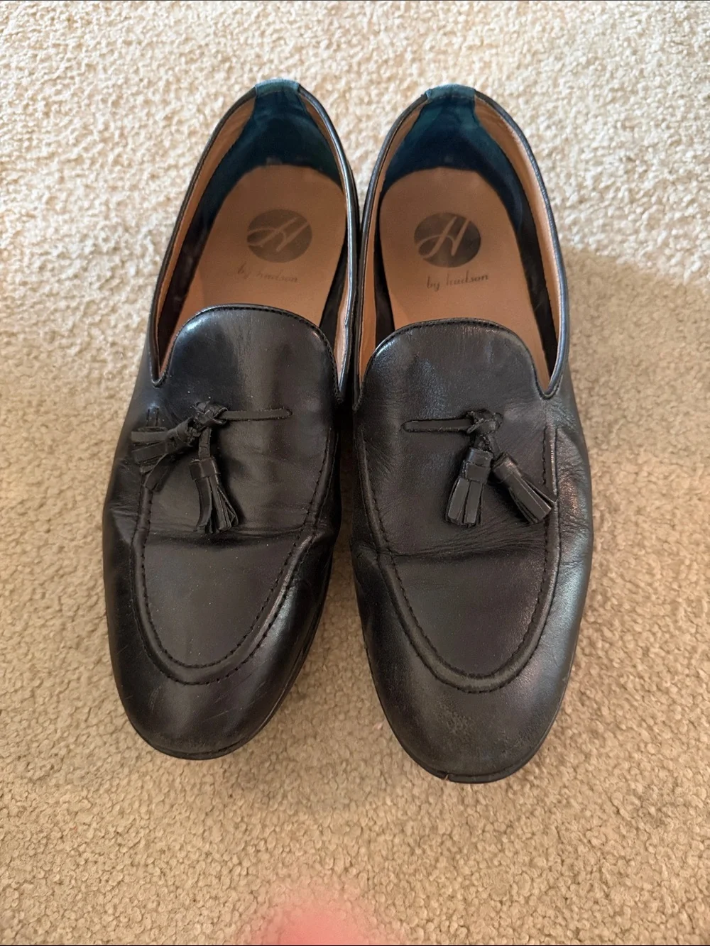 Hudson Jeans Black Leather Tassel Slip-On Loafers